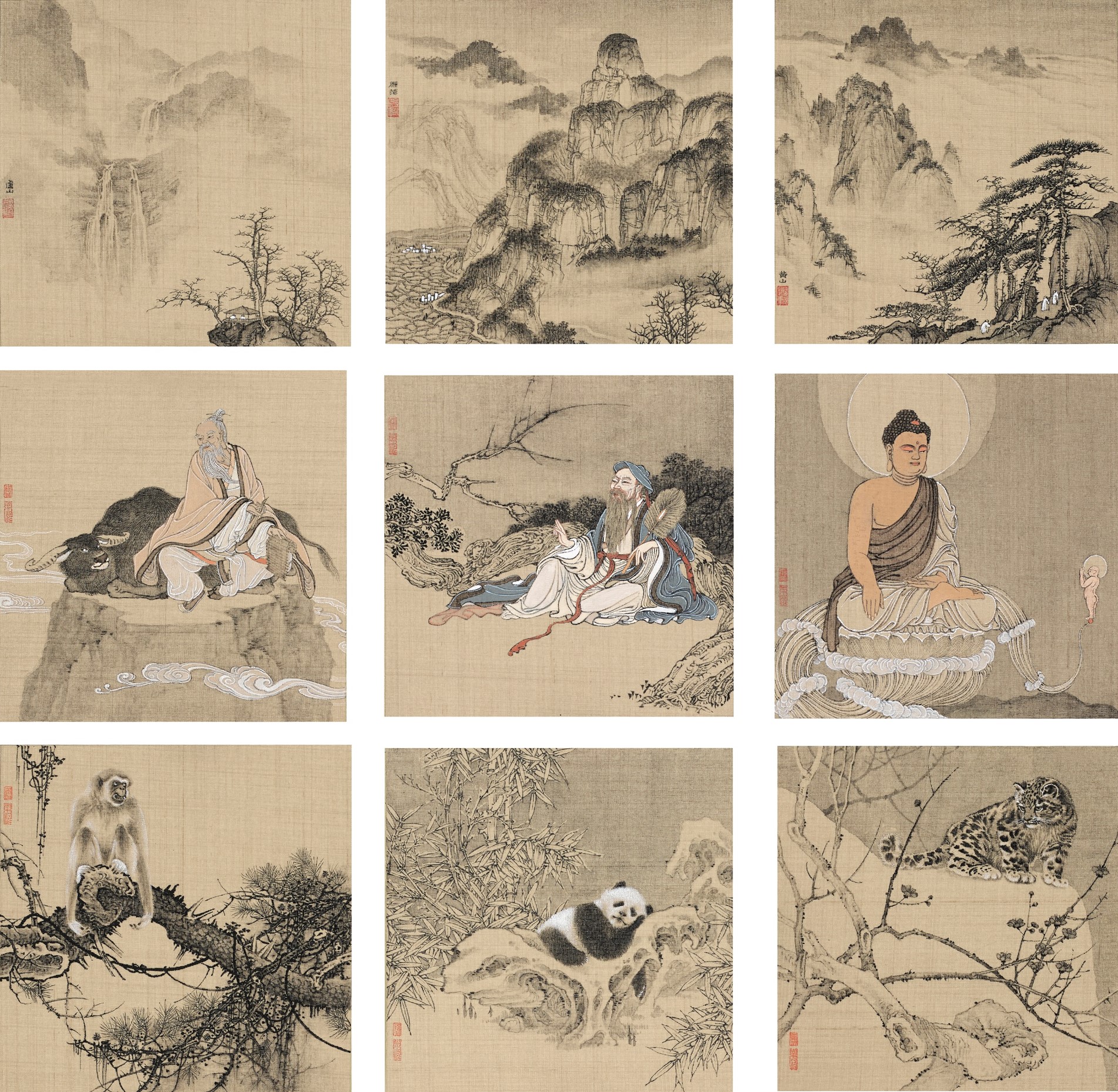 <h2>三圣三山三友</h2><p>作者：廖松涛</p><p>创作年代：2023年</p><p>规格：12cm×12cm×9</p><p>品类：绢面硬卡</p>
